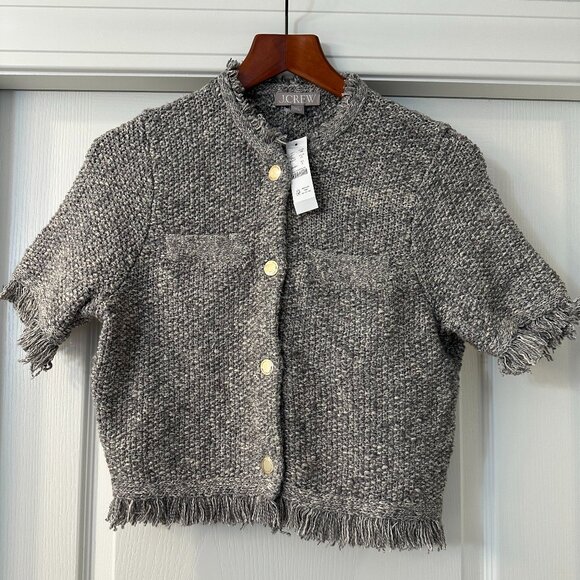 NWT J. Crew Cropped Fringe-Trim Lady Jacket in Marled Yarn (size S) - Picture 5 of 8